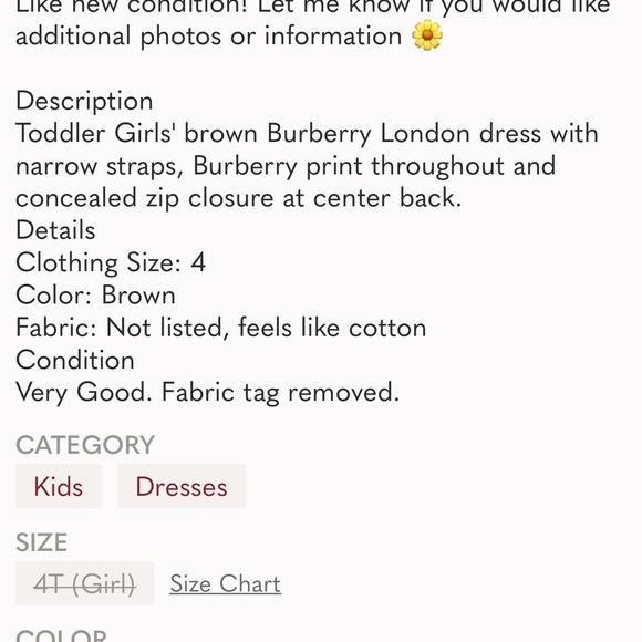 BNWOT Burberry AUTHENTIC toddler size 4 dress like brand new!!! - Picture 7 of 7